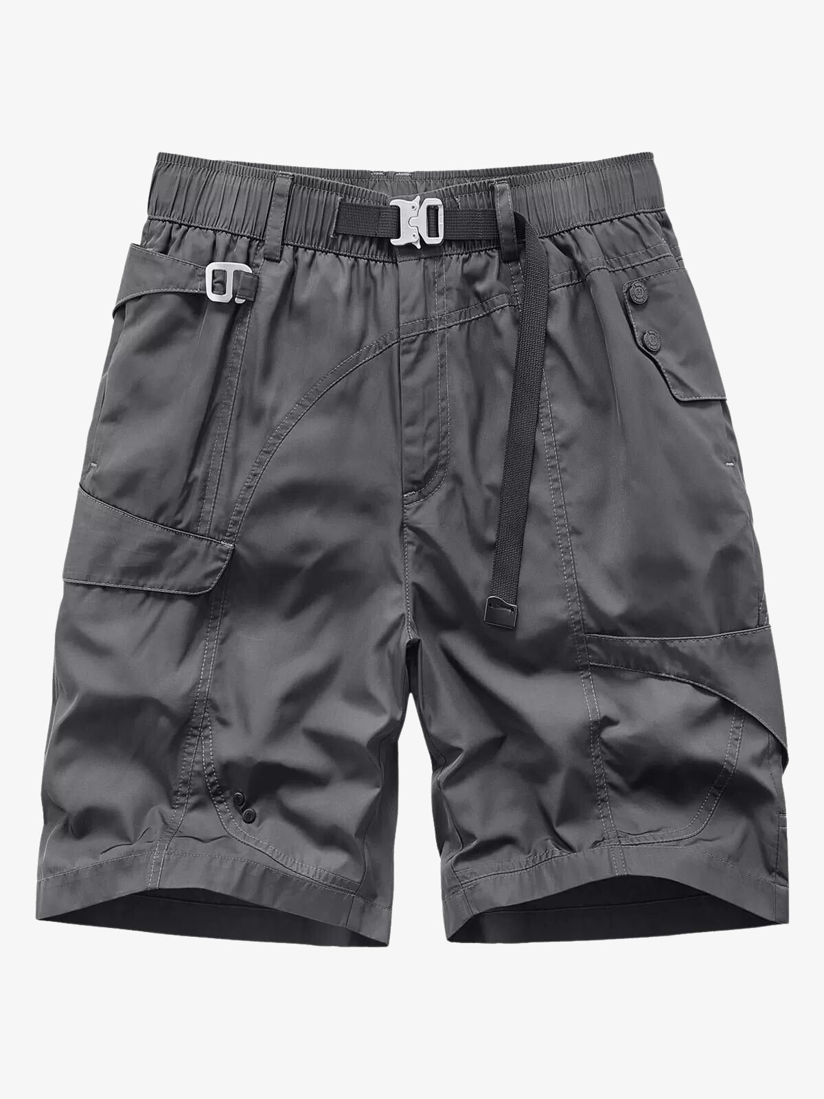 Metal Buckle Multi Zip Pockets Shorts