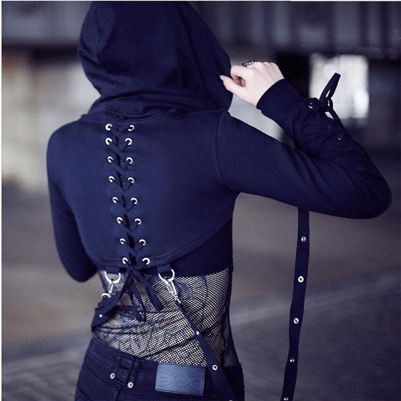 TO Dark Buttonhole Straps Cropped Hoodie