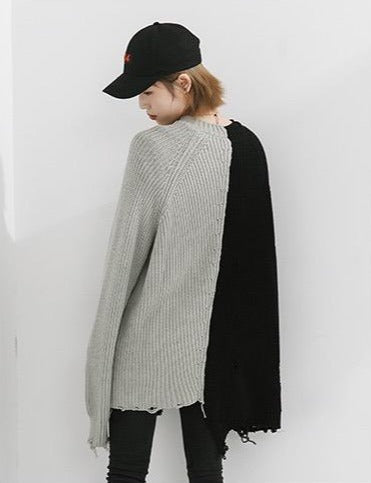 TO Ripped Patchwork Irregular Design Oversized Sweater