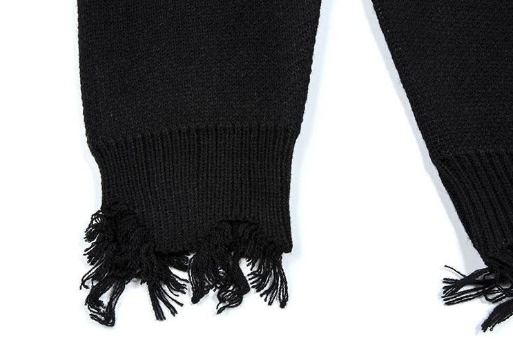 TO Round Neck Ripped Skeleton Knitted Sweater