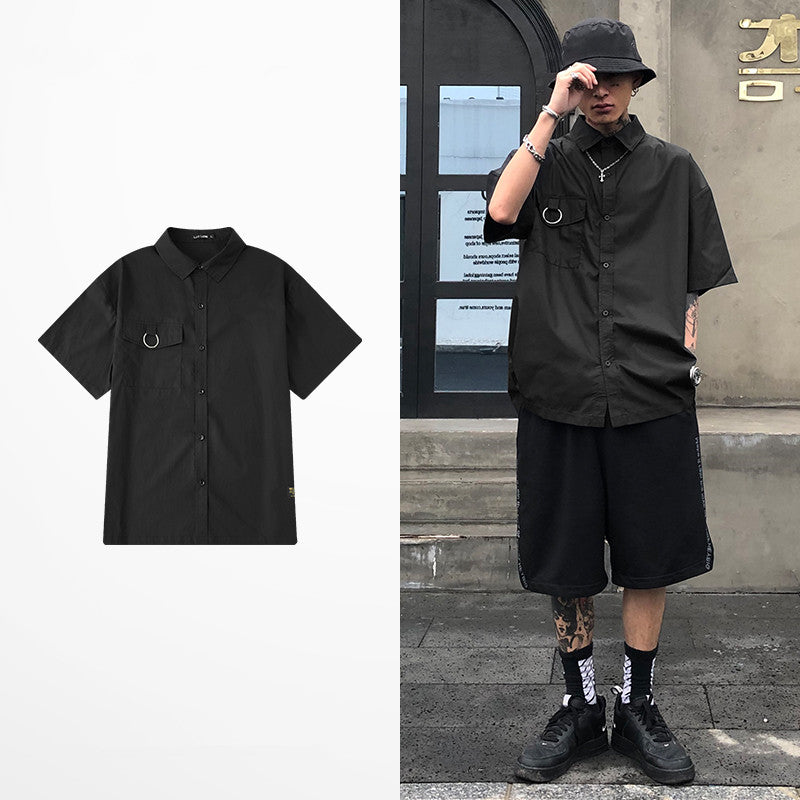 TO Solid Color Oversized Short Sleeve Shirt