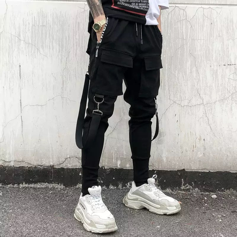 TO Zipper Hand Pockets Two Straps Cargo Pants