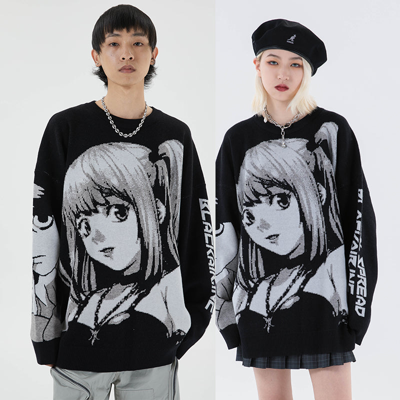 TO Cartoon Embroidered Rounded Collar Sweatshirt