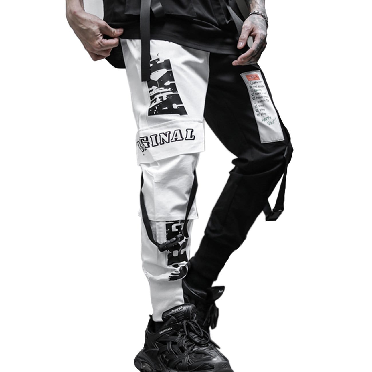 TO Contrast Stitching Ribbon Cargo Pants