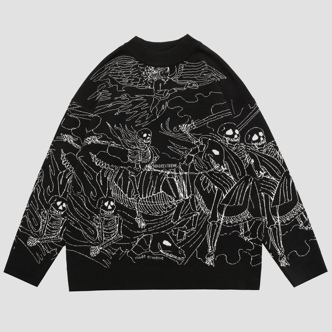 TO Dark Skeleton Riding Horse Knitted Sweater
