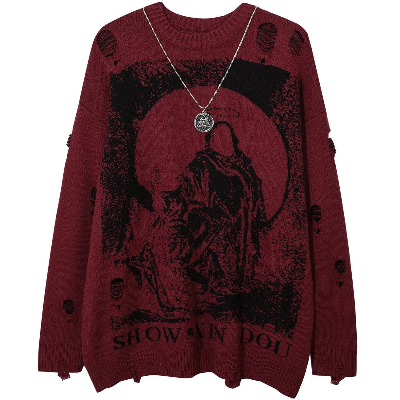 TO Ripped Hole with Chain Knit Sweater