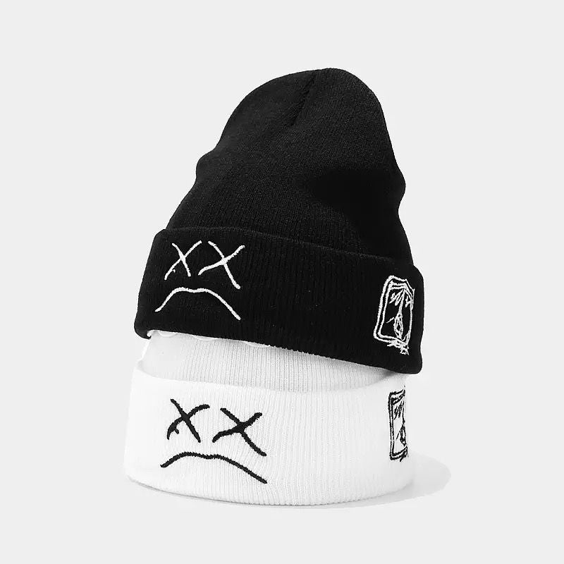 TO Sad Face Knitted Beanies Cap