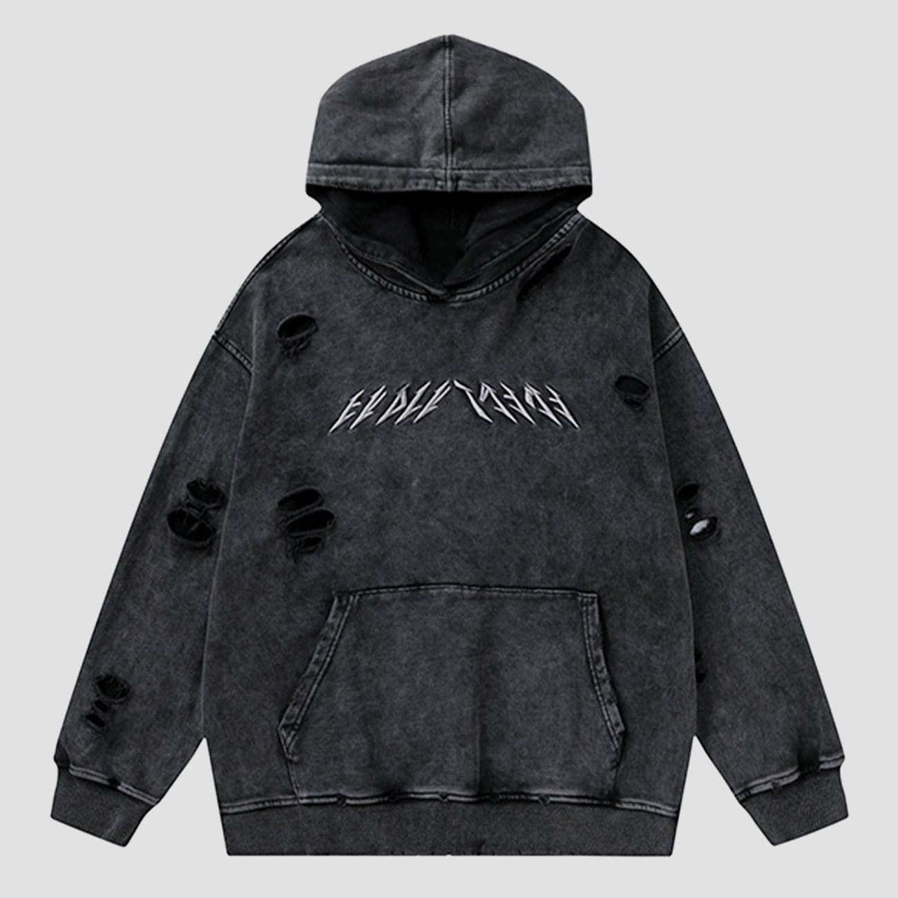 TO Ripped Hole Letters Embroidery Washed Hoodie