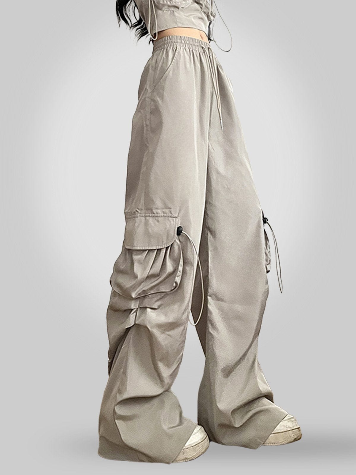 TO Solid High Waist Drawstring Cargo Pants