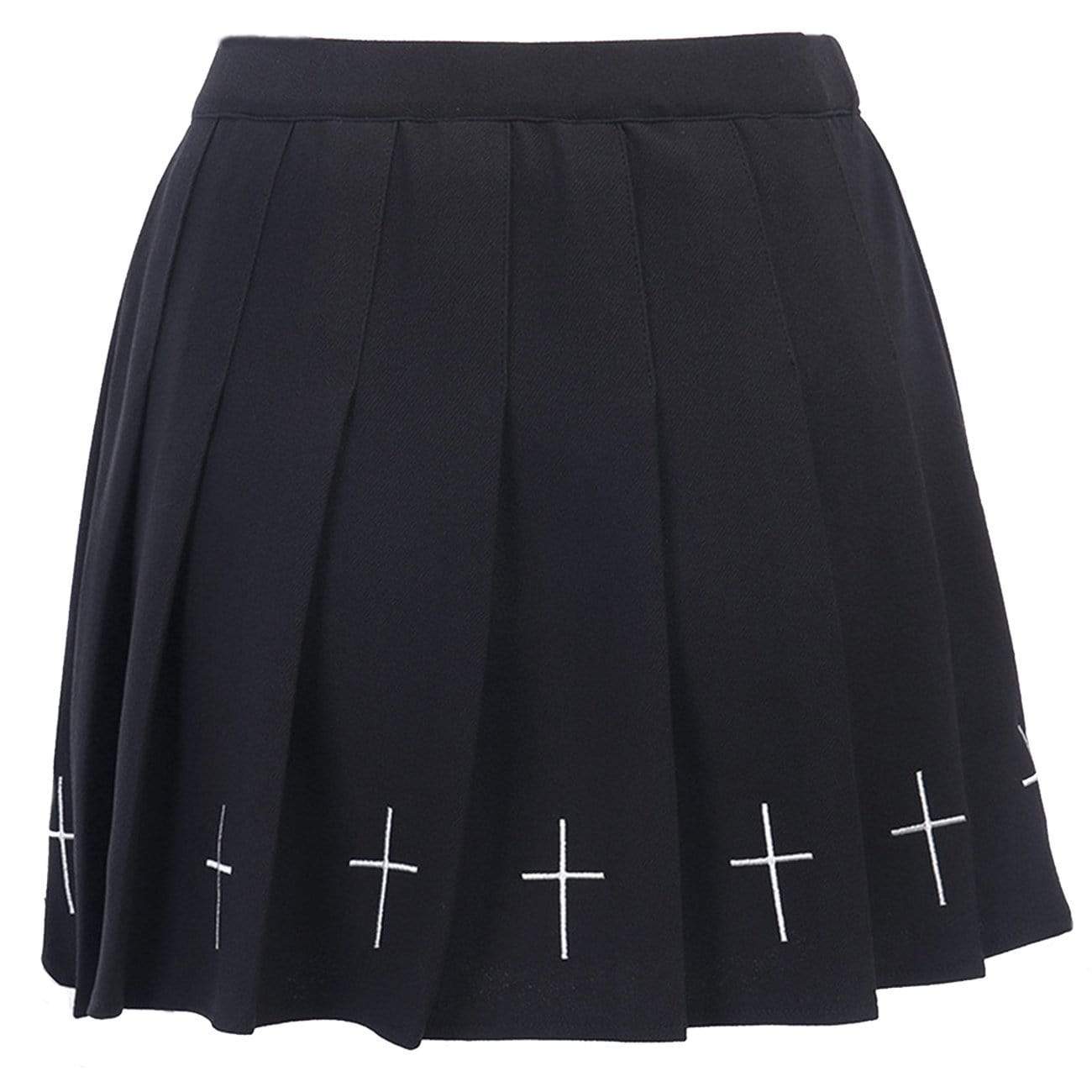 TO Dark Cross Print High-Waist Pleated Skirt