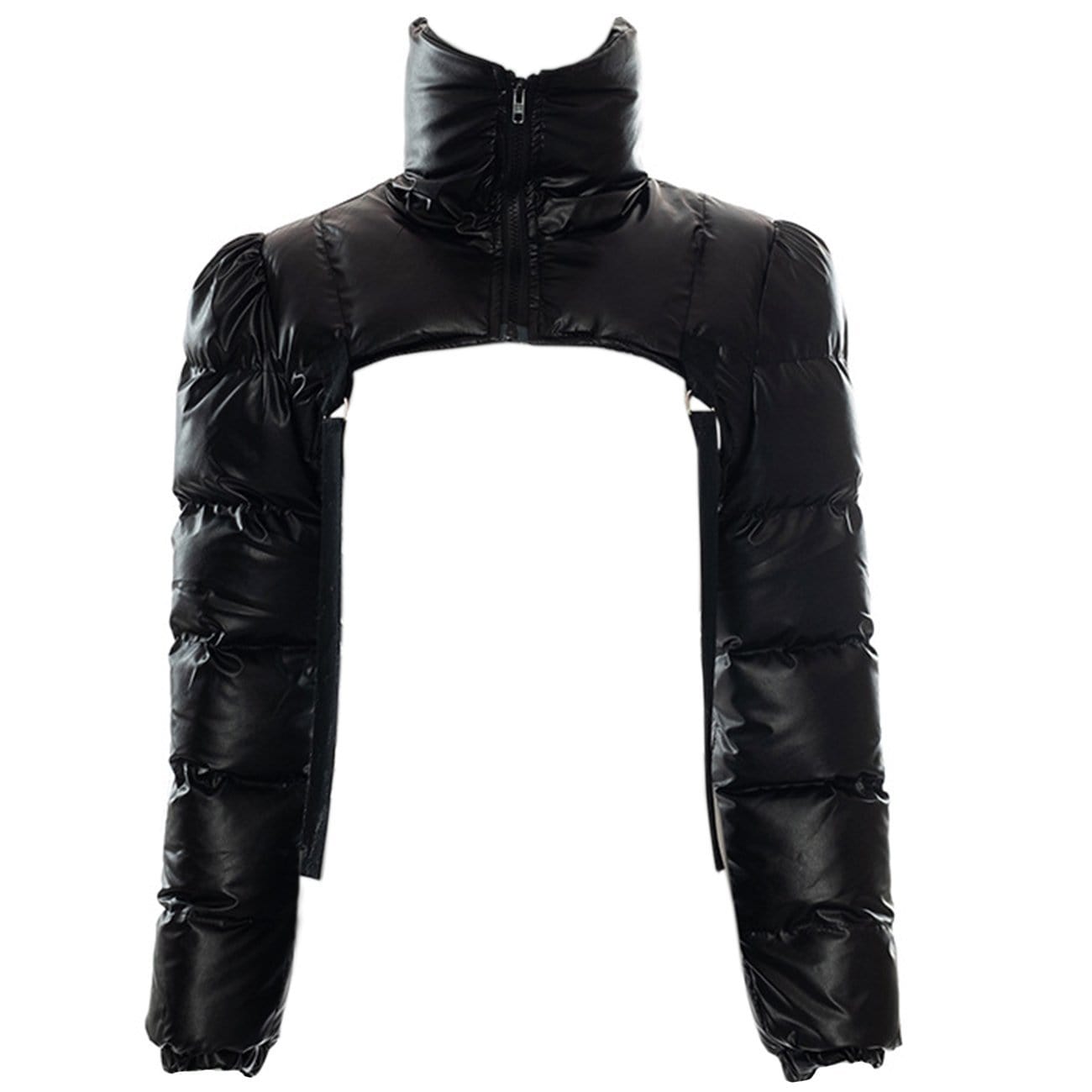 TO Techwear Solid Ribbons Turtleneck Cropped Winter Coat