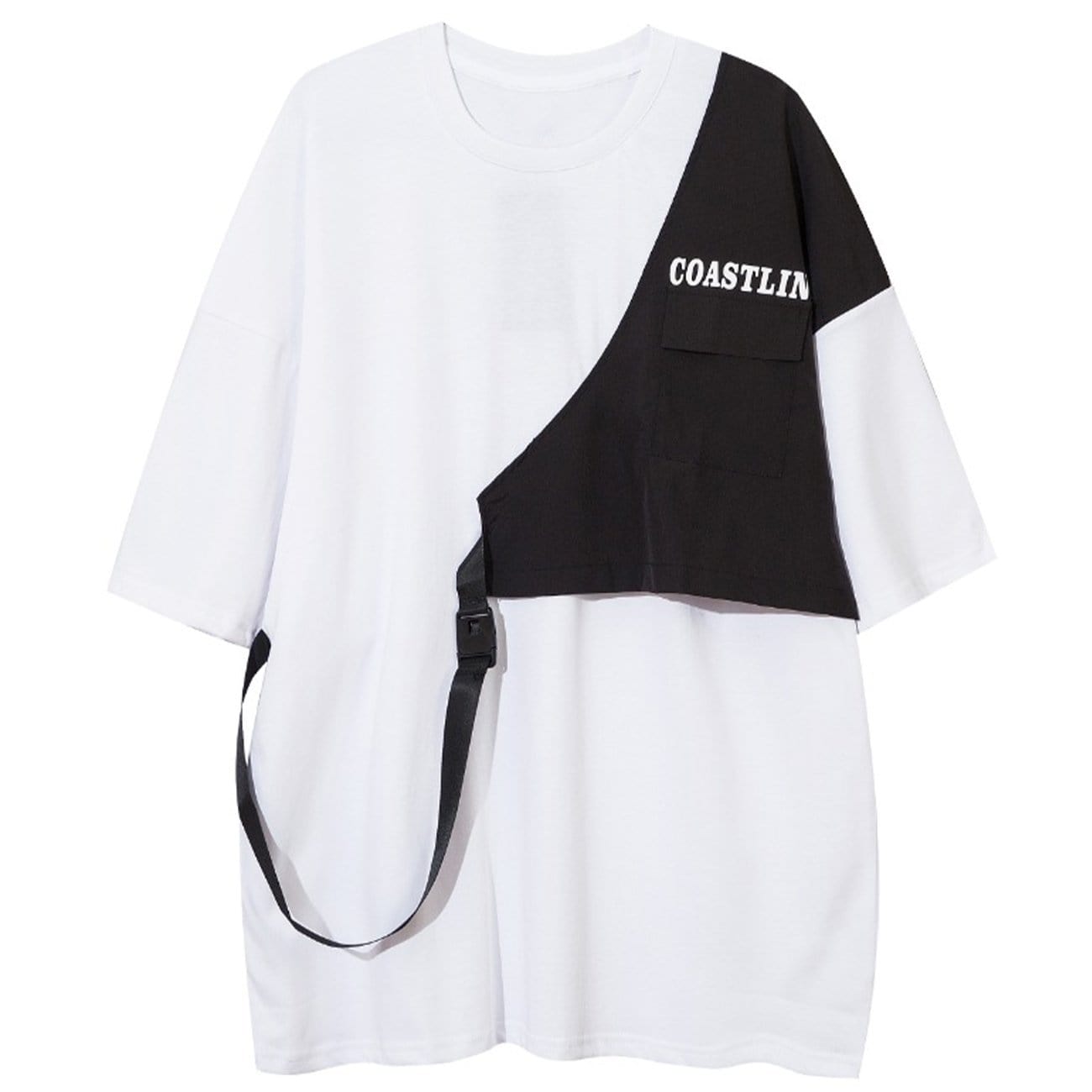 TO Contrasting Color Stitching Buckle Streamer Tee