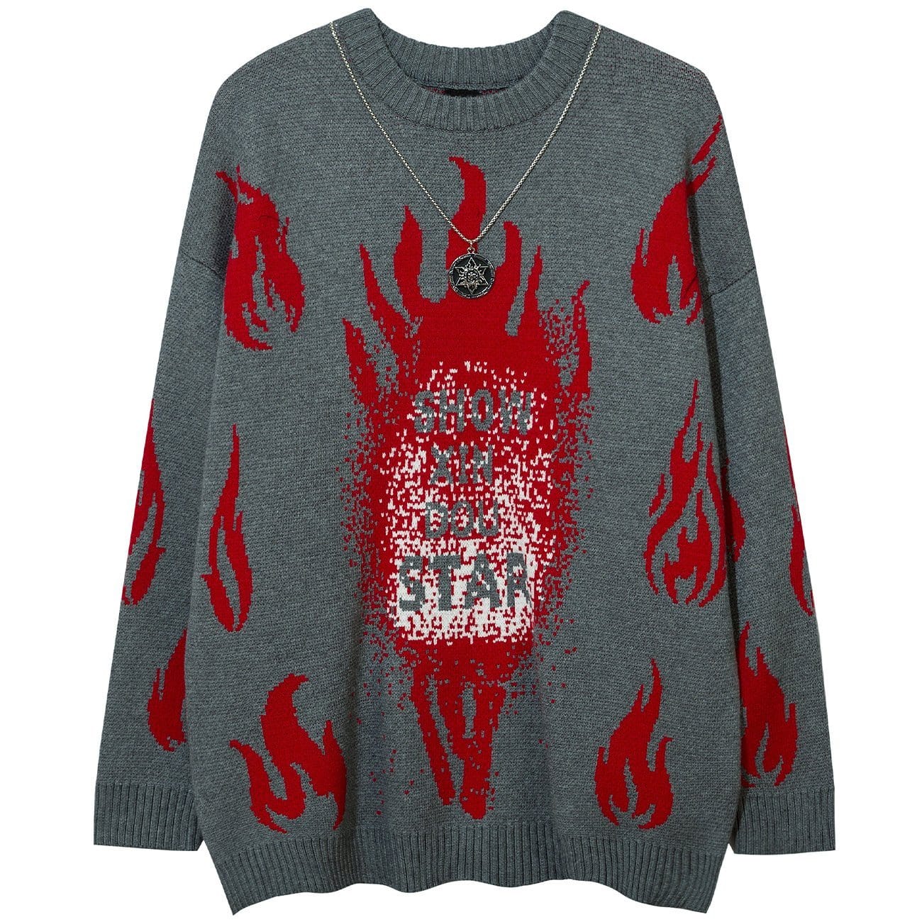 TO Red Fire Flame with Chain Knitted Sweater