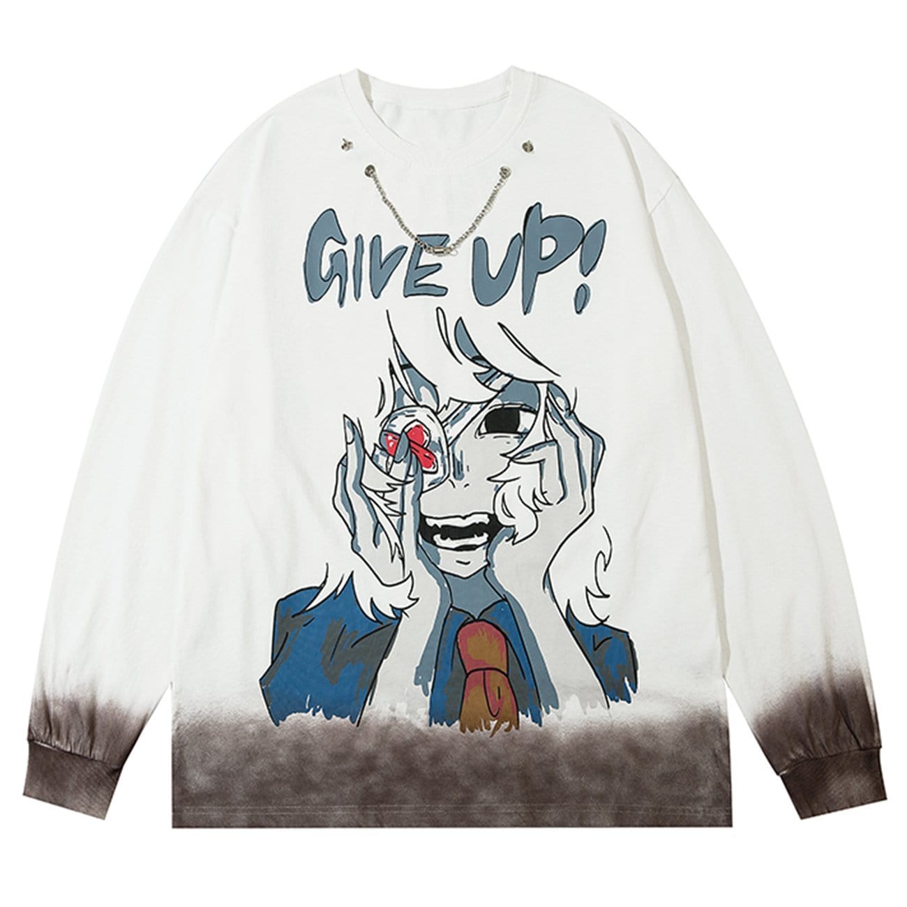 TO Dark Gradient Anime Give Up Boy Print Sweatshirt