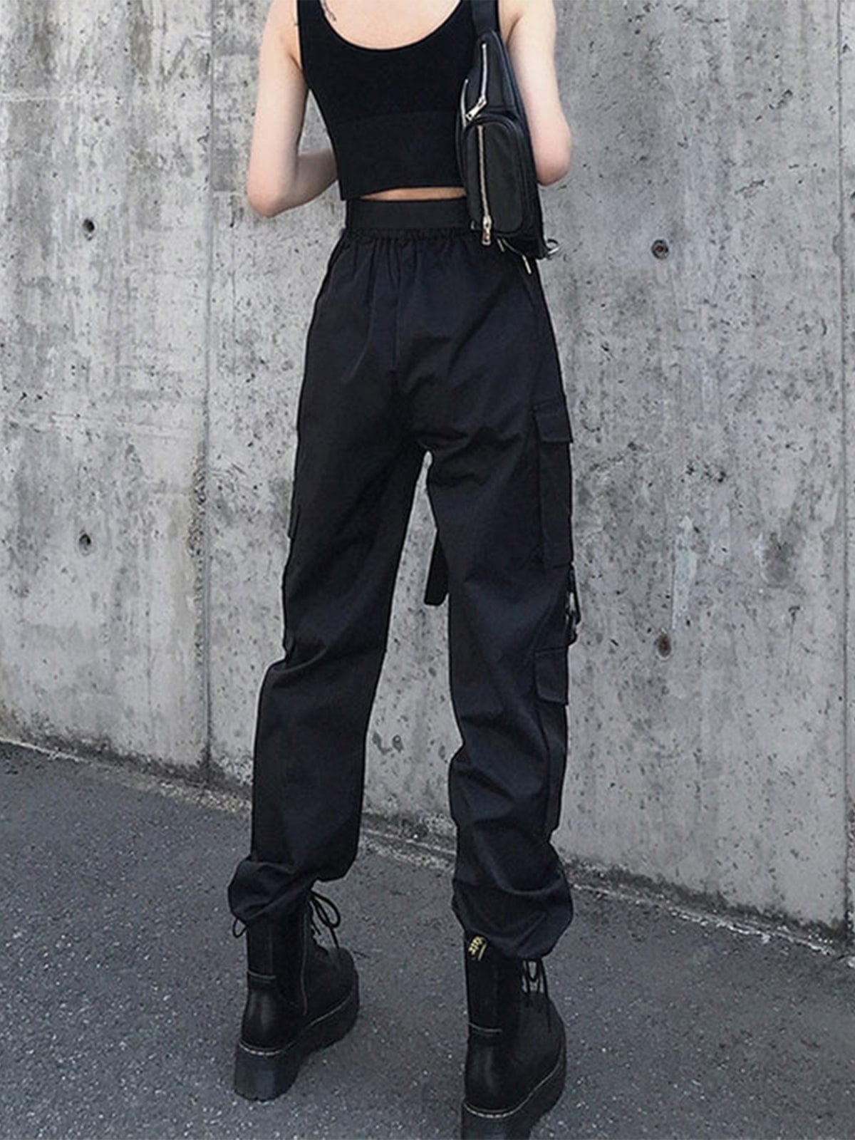 TO Black Personalized Belt Cargo Pants