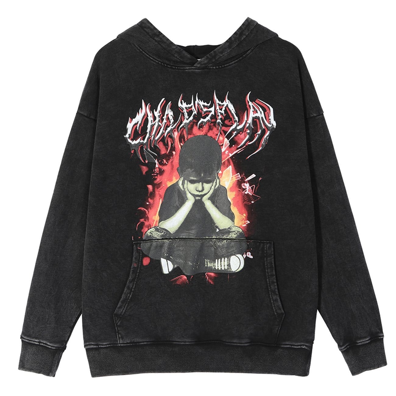 TO Flame Melancholy Boy Print Washed Hoodie