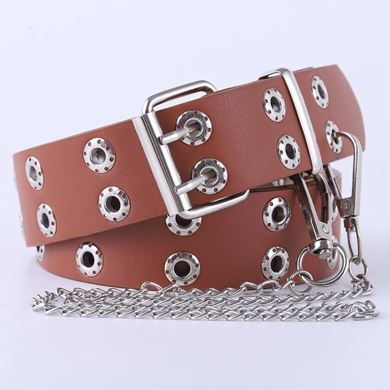 TO Punk Double-Row Eye Buckle Hollow Chain Belt