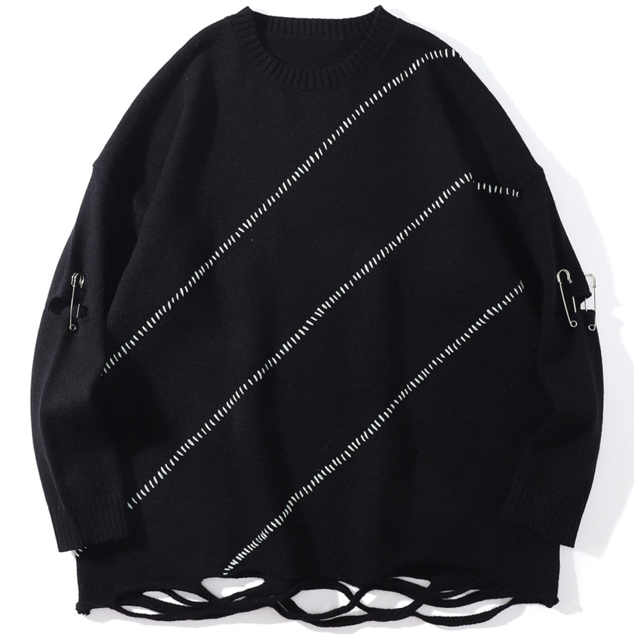 TO Dark Pin Striped Embroidery Knitted Sweater