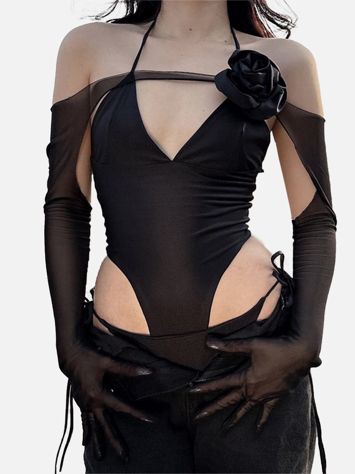 TO Black Rose Cut Out Bodysuit