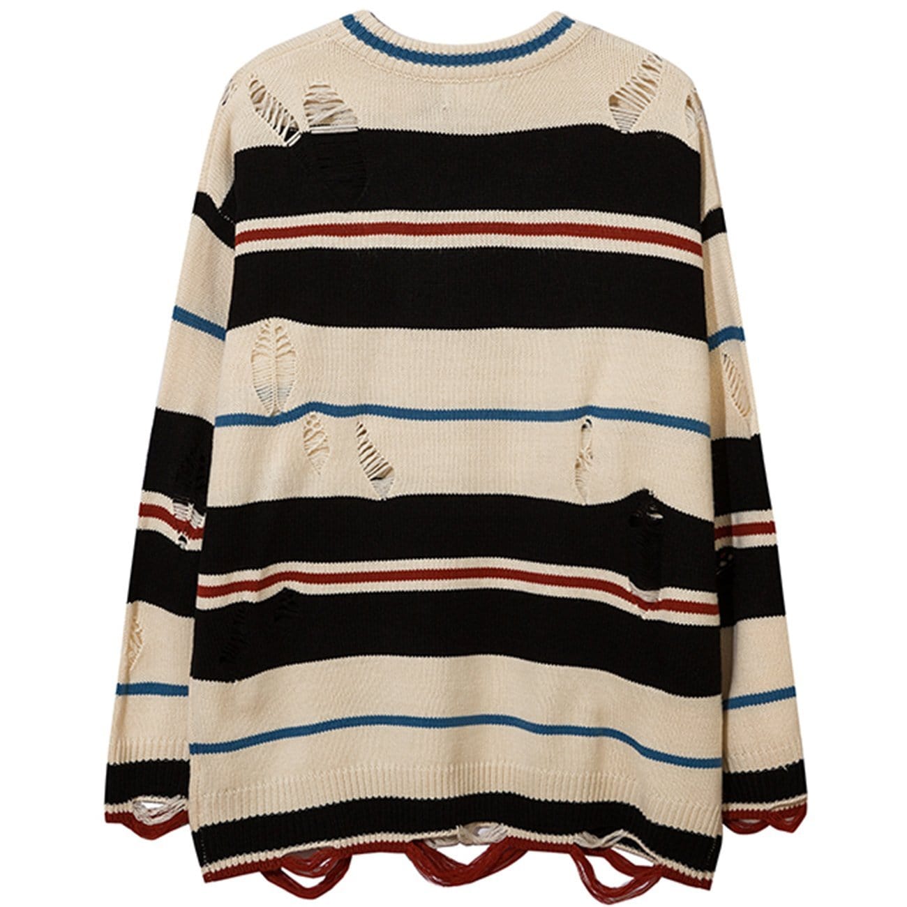TO Ripped Hole Stripe Knit Sweater