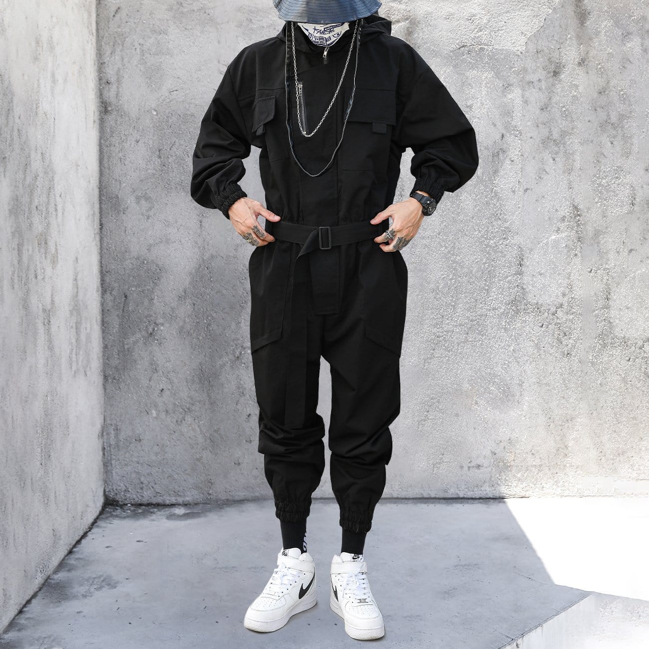 TO Function Multi Pockets Hooded Cargo Jumpsuit