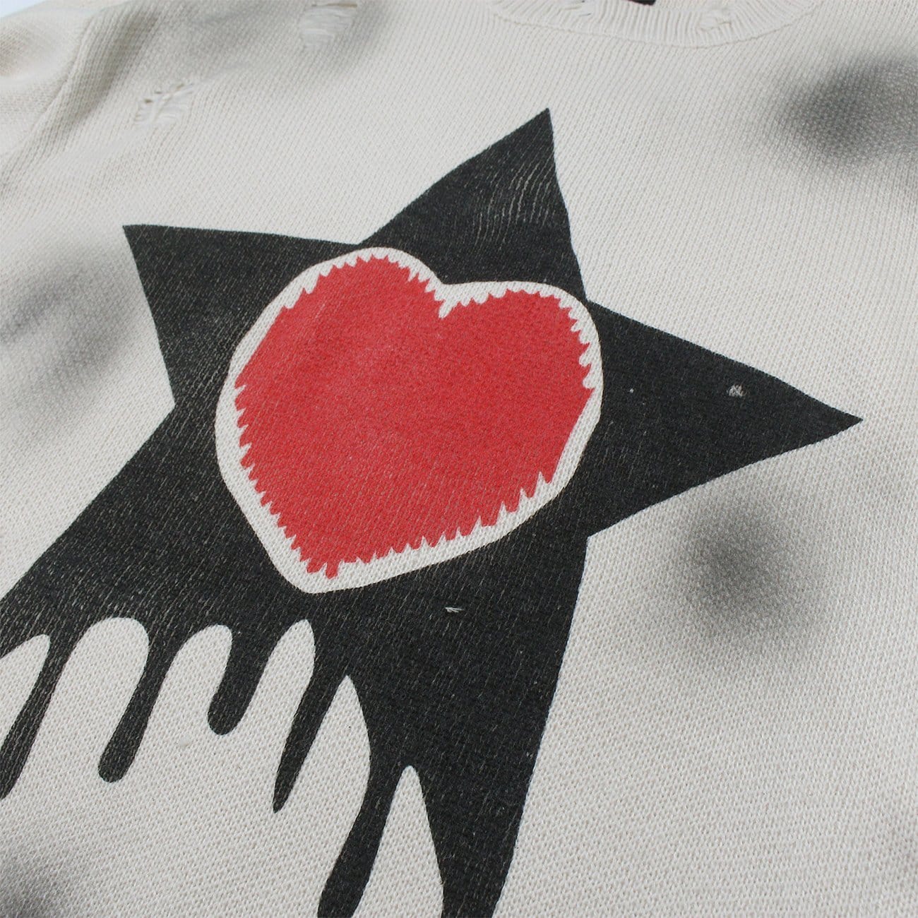 TO Dark Tie-Dye Ripped Five-Pointed Star Love Knitted Sweater