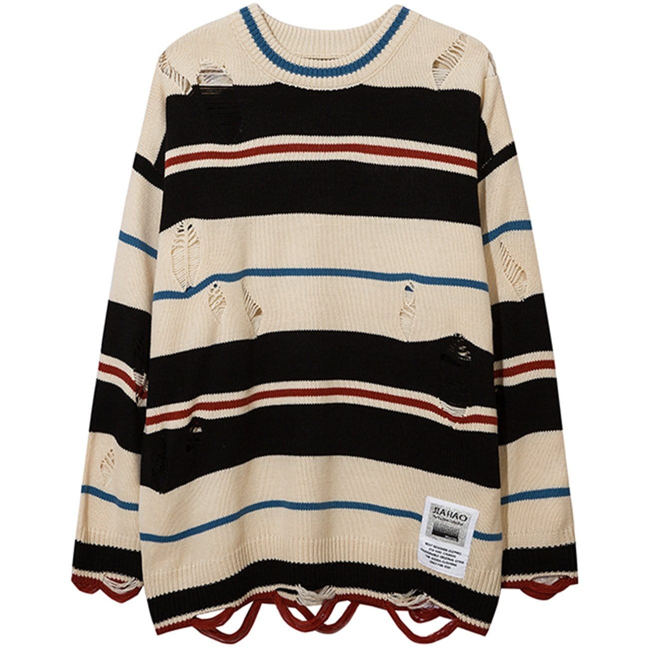TO Ripped Hole Stripe Knit Sweater
