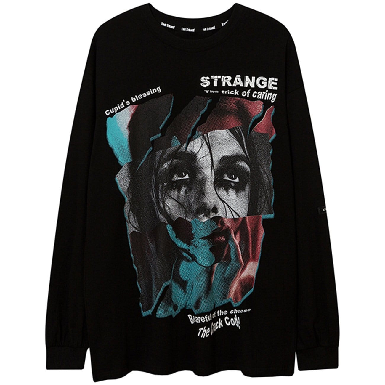 TO Tearing and Stitching Face Print Sweatshirt