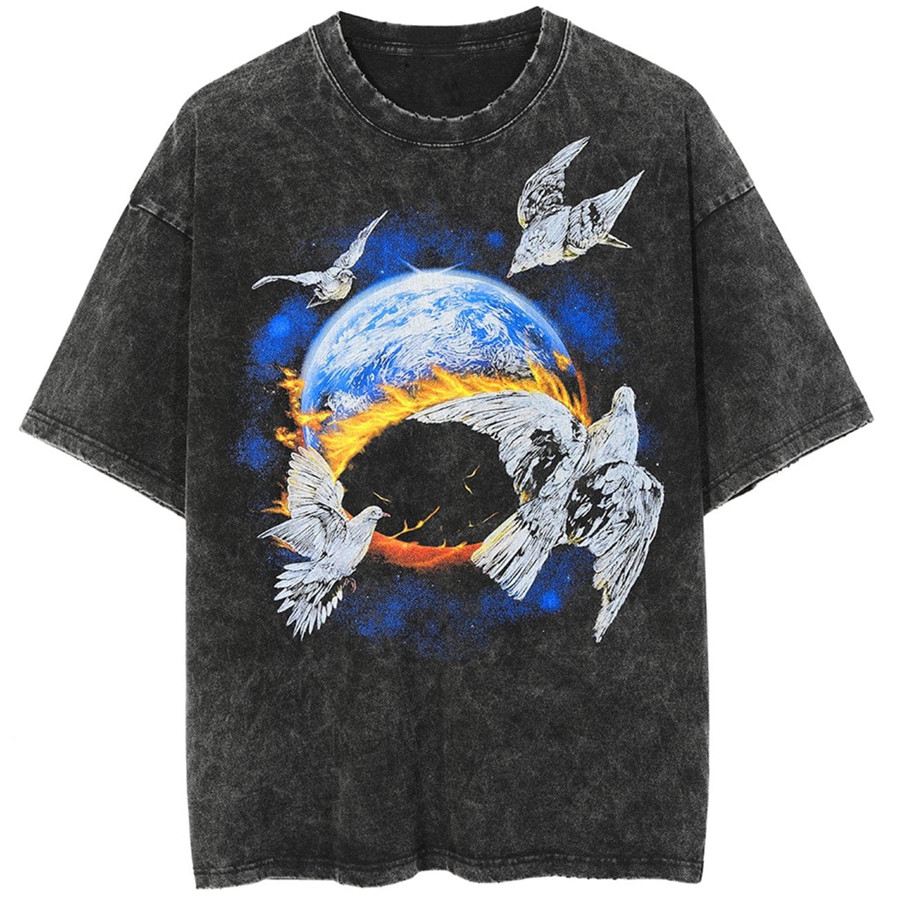 TO Earth Flame Doves Cotton Washed Graphic Tee
