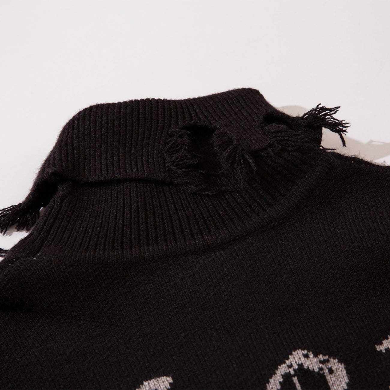TO Ripped Tassel Turtleneck Knitted Sweater